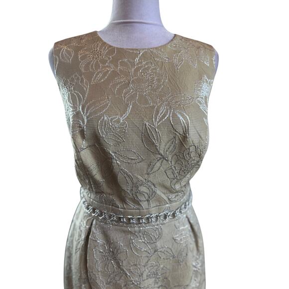 Carmen Marc Valvo Collection Tan Silver Metallic Evening Dress Like New 8 cotton - Picture 3 of 10